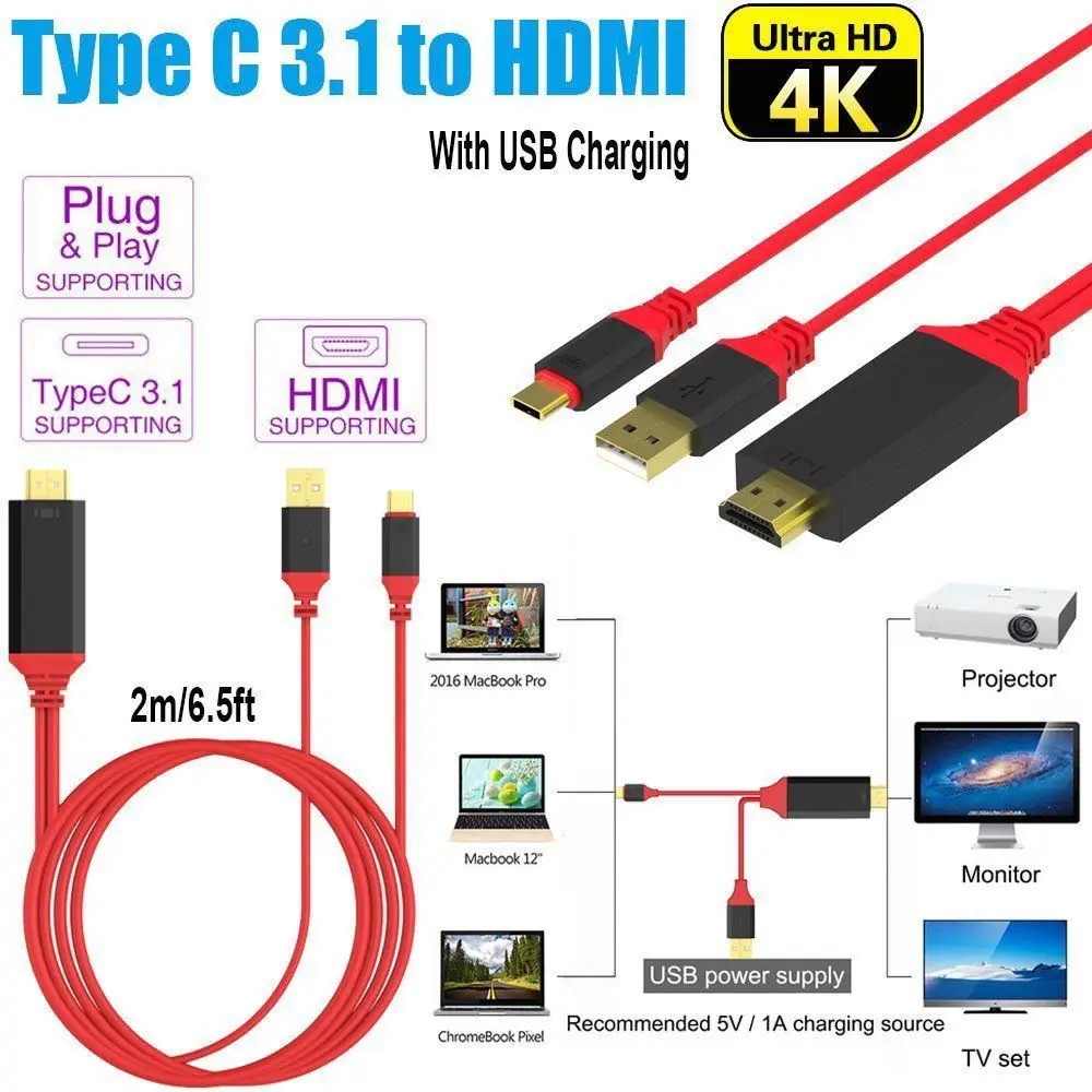 

3 in1 Type C 3.1 to HDMI 4K Adapter USB Cable for MacBook Samsung Huawei S8 Rugs 10 Type C to HDMI Converter