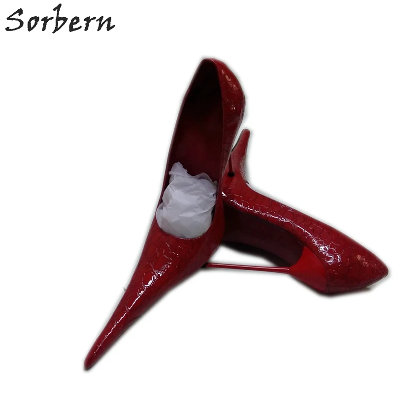 Sorbern Super Long Pointed Toe Women Pumps Slip On Snakeskin Red High Heels Steel Heels Size 32-52 Shoes Unisex Fetish Custom