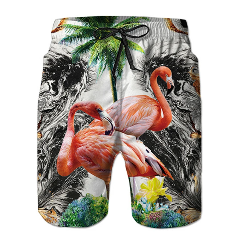 Летние мужские шорты Гавайские шорты быстросохнущая бермуды 3d Фламинго печатной платы, шорты Повседневное Пляжные шорты пляжный костюм