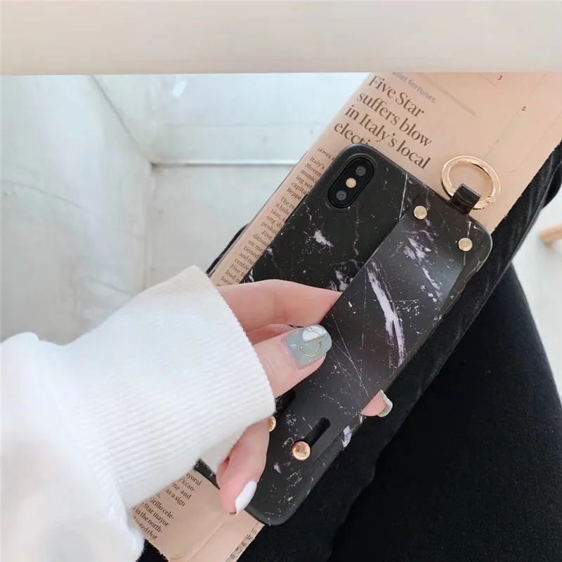Retro Wrist Strap Phone Case for iPhone XS MAX Case for iPhone X XR 6 6S 7 8 Plus Case Luxury Matte Marble Patterned Back Cover 02