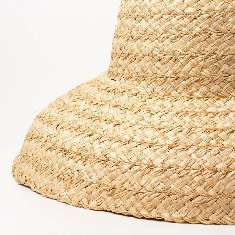 01904-HH7330 ручная работа рафия ткачество Хепберн Стиль абажур форма леди плоский ведро шляпа открытый женский праздник пляж Кепка
