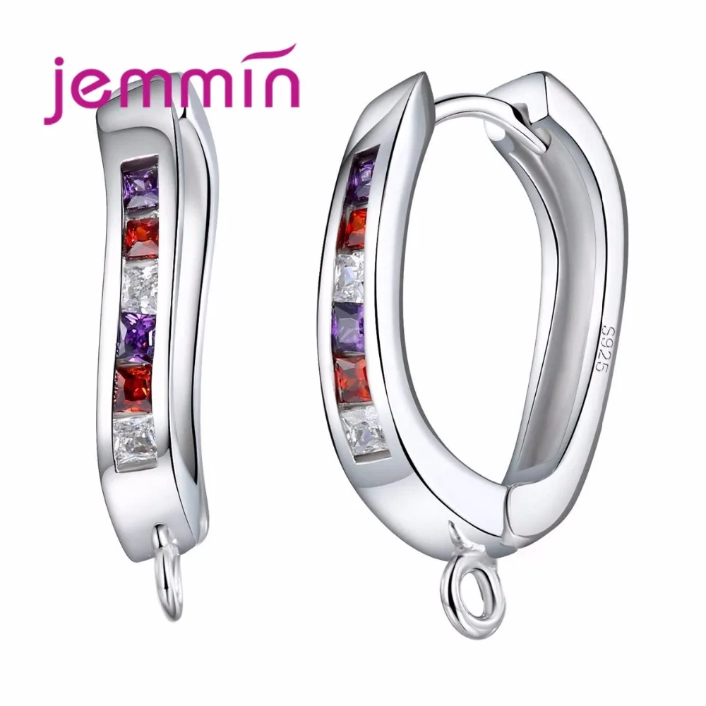 

New Hoop Earrings 925 Sterling Silver with Purple Red White CZ Stone Pave Jewelry for Women Handmade DIY Earrings