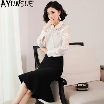 

Two Piece Set Women Office Chiffon Tops Spring Summer Black Skirt 2020 Women Korean Elegant Long Skirts Chandal Mujer MY2338