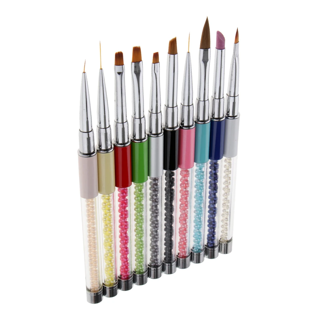 Pro 10Pcs Nail Art Design Polish Brush Pen Liner Set for Acrylic UV Gel Drawing Painting Beads Handle with Cap