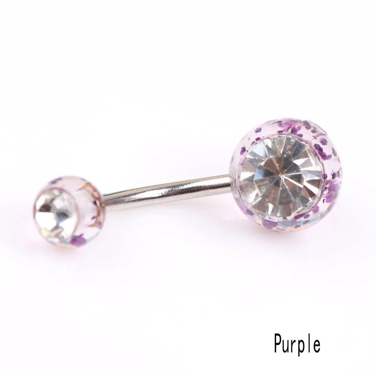 

Women Fashion Body Piercing Steel Rhinestones Inlaid Barbell Sequins Ball Navel Belly Bar Ring Charming Jewelry