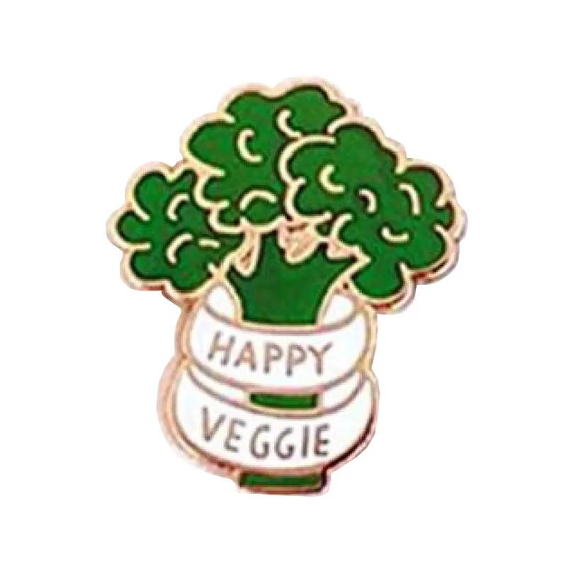 

Happy veggie enamel pin green vegetable brooch broccoli vegan food badge funny gift