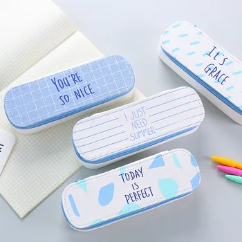 

New Canvas Kawaii Cute Pencil Case Zipper Simple Creative Blue Fresh Pen Bags School Supplies Stationary Storage Organizer Pouc