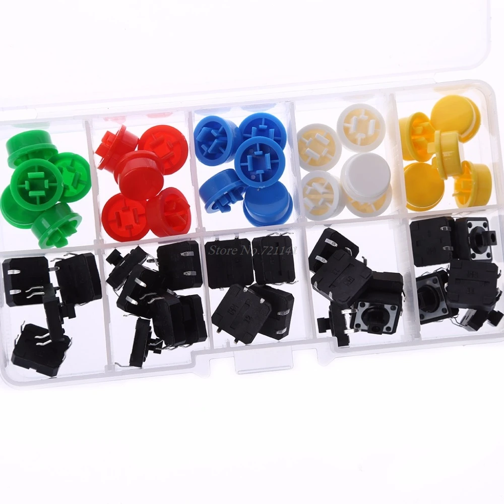 25 Pcs Tactile Momentary Push Button Touch Micro Switch 4P PCB w/Cap 12x12x7.3mm