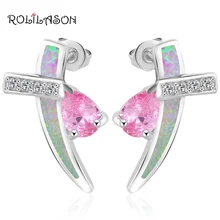 ААА циркония розовый дизайн и розничная фиолетовый огненный опал Серебро штамп Серьги-гвоздики Модные украшения OE255