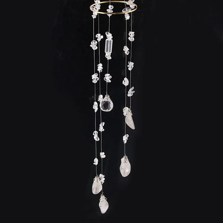 

High quality natural White Crystal clear Quartz 4 Pendants Windchime Chapel Bells Wind Chimes Healing Reiki Chakra