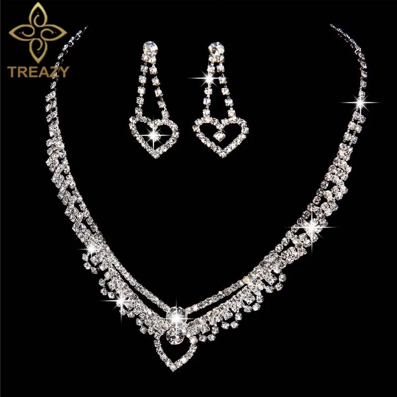

TREAZY Fashion Crystal Rhinestone Bridal Jewelry Sets Statement Choker Necklace Earrings African Wedding Jewelry Sets for Women