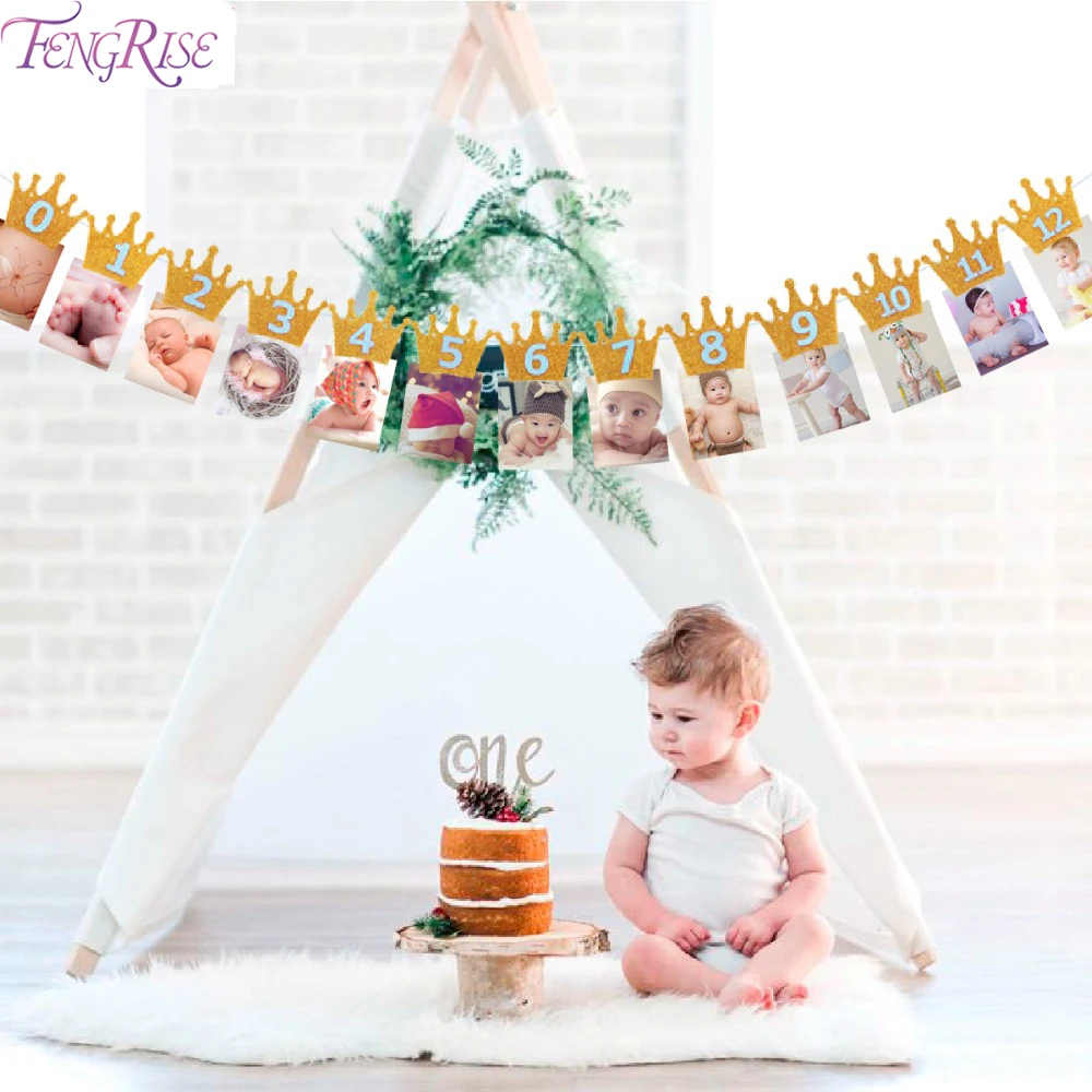 

FENGRISE 1st Birthday Banner Flag Monthly ONE Year Bunting Garland Baby Shower Boy Girl First Birthday Party Decorations Kids