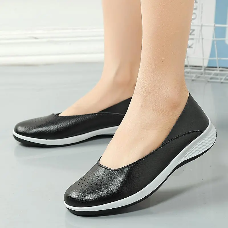 Обувь; женские лоферы; удобная женская повседневная обувь на плоской подошве; женские кроссовки без застежки; женская летняя обувь из мягкой кожи; zapatillas mujer - Цвет: Black