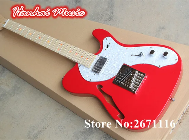 Hot Sale Semi berongga gitar Listrik, Warna Merah, Putih