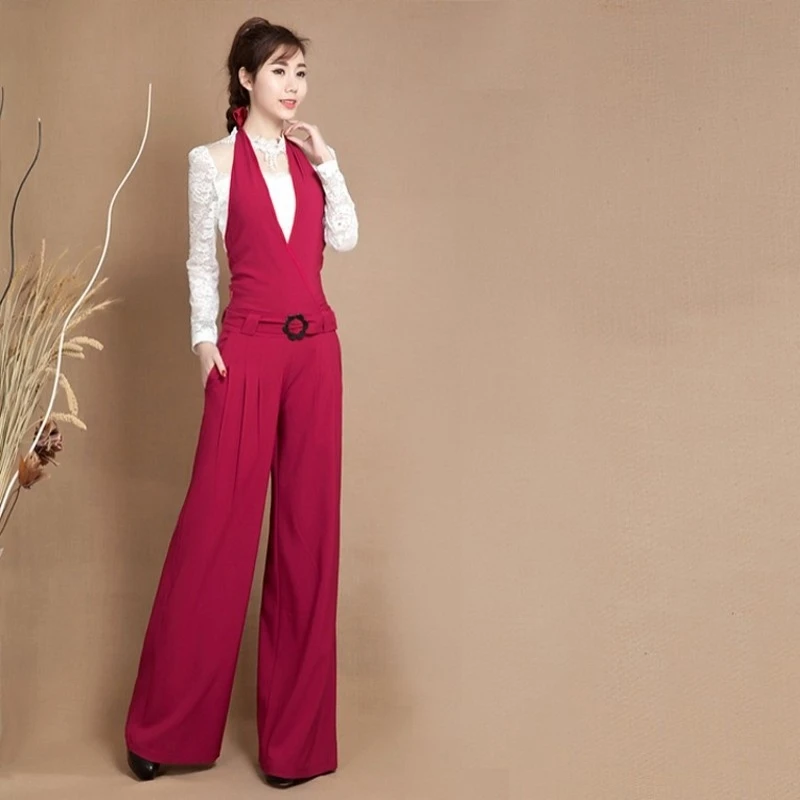 2020 Spring New Casual Trousers Black Slim Jumpsuit Wide Leg Pants Hanging Neck Bib Jumpsuit Ladies With Sashes Jumpsuits Loose 2020 Spring New Casual Trousers Black Slim Jumpsuit Wide Leg Pants Hanging Neck Bib Jumpsuit Ladies With Sashes Jumpsuits Loose
