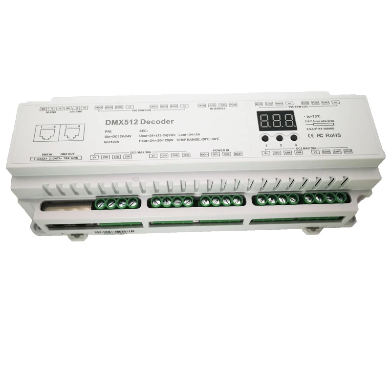 DMX512 декодер DC12V-24V 5А* 24CH Max 120A 2880 Вт выход RGB/RGBW декодер полосы RJ45 подключить светодиодный экран 24 канала DMX декодер