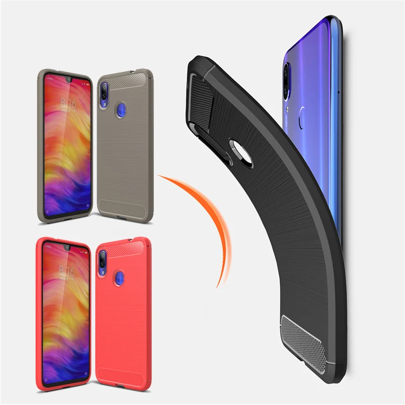 cheap Carbon Fiber Brushed Case For Xiaomi Redmi Note 7 Texture Soft TPU Silicone Shockproof Case For Redmi Note 6 Pro Silicone Cover