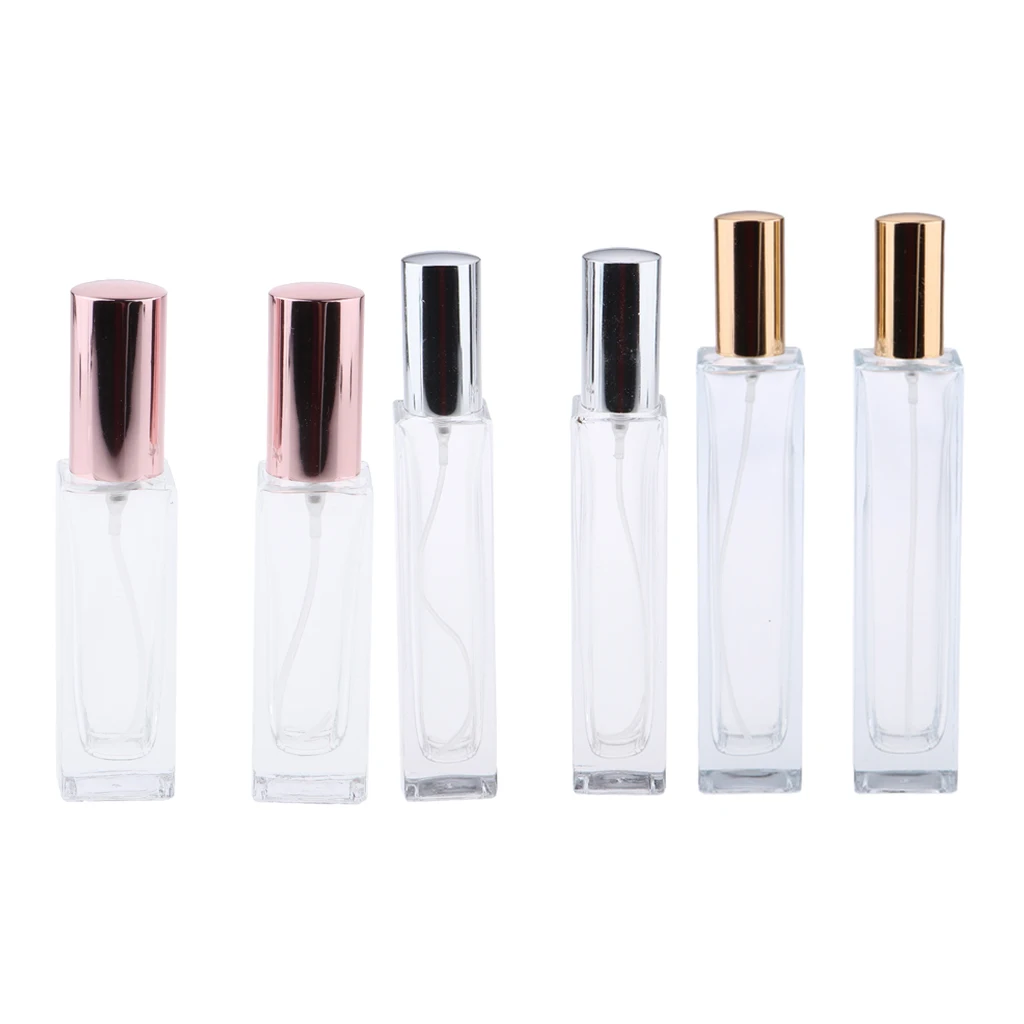 Perfeclan 6Pcs 3 Sizes Clear Glass Refillable Perfume Spray Bottles Empty Fragrance Aftershave Containers w/ Caps for Travel