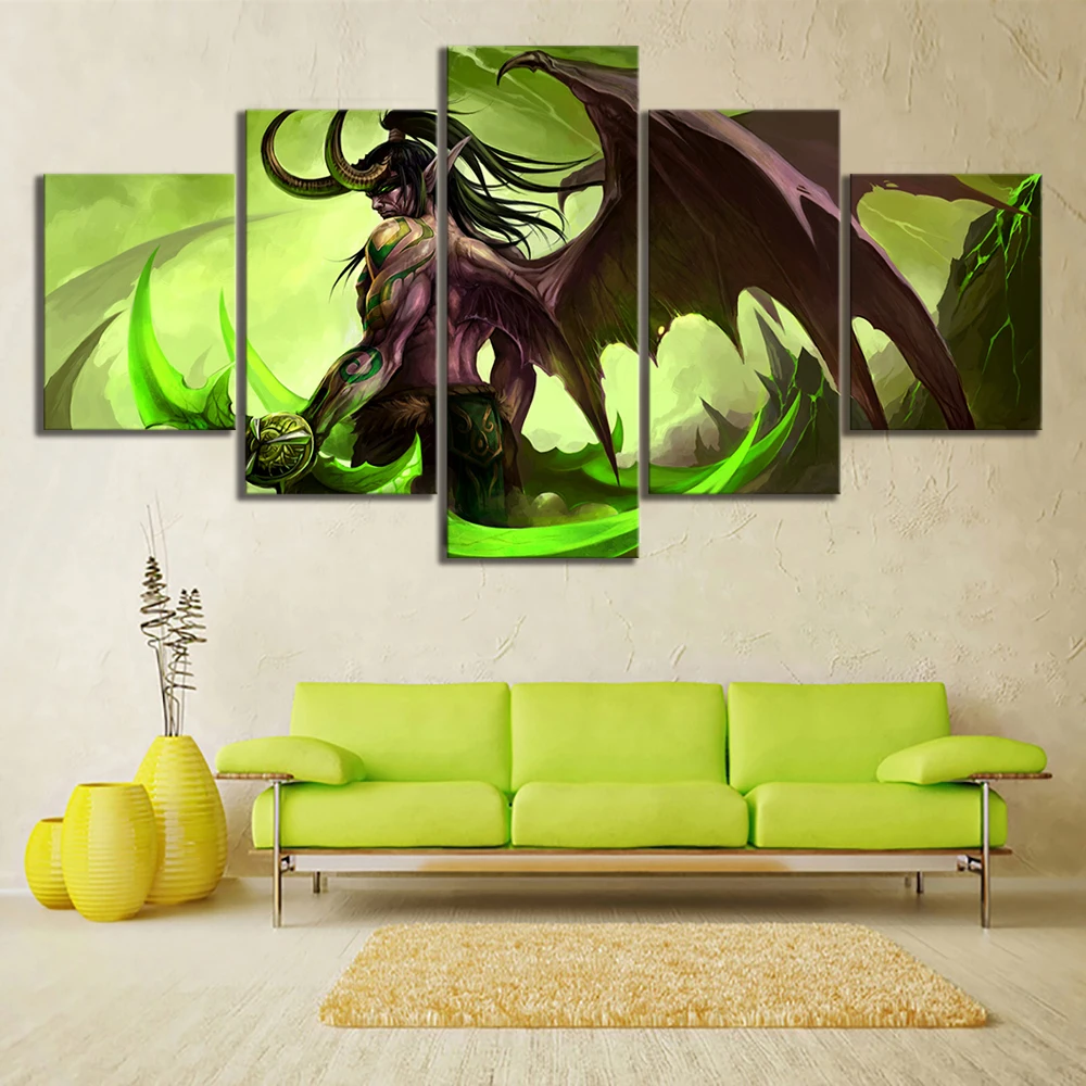 HD-Picture-5-Piece-Video-Game-Word-of-Warcraft-Illidan-Stormrage-Warrior-Poster-Canvas-Art-Wall (1)