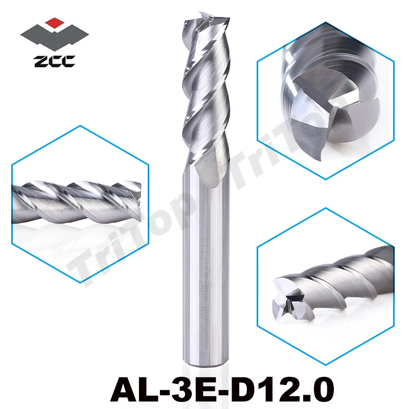 

high precision machining ZCC.CT AL-3E-D12.0 solid carbide 3-flute flattened end mills with straight shank milling cutter
