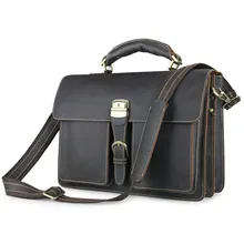 Great Vintage Crazy Horse Leather Men Business Handbag Cowhide Male Briefcase Big Capacity Tote Bag Fit