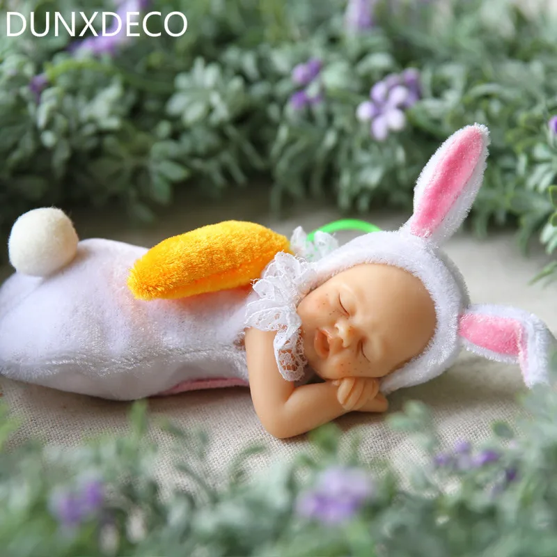 

DUNXDECO Decoration Accessories Miniature Resin Craft Cute Rabbit Beer Cosplay Sleeping Fairy Baby Simulation Desktop Display