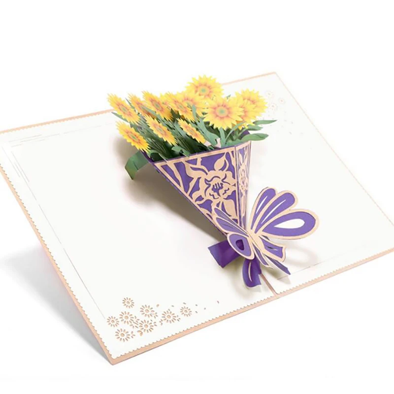  3D Flower Bouquet Paper Pop Up Card With Blank Envelope Invitations Greeting Cards Thank You Invita - 32999745508