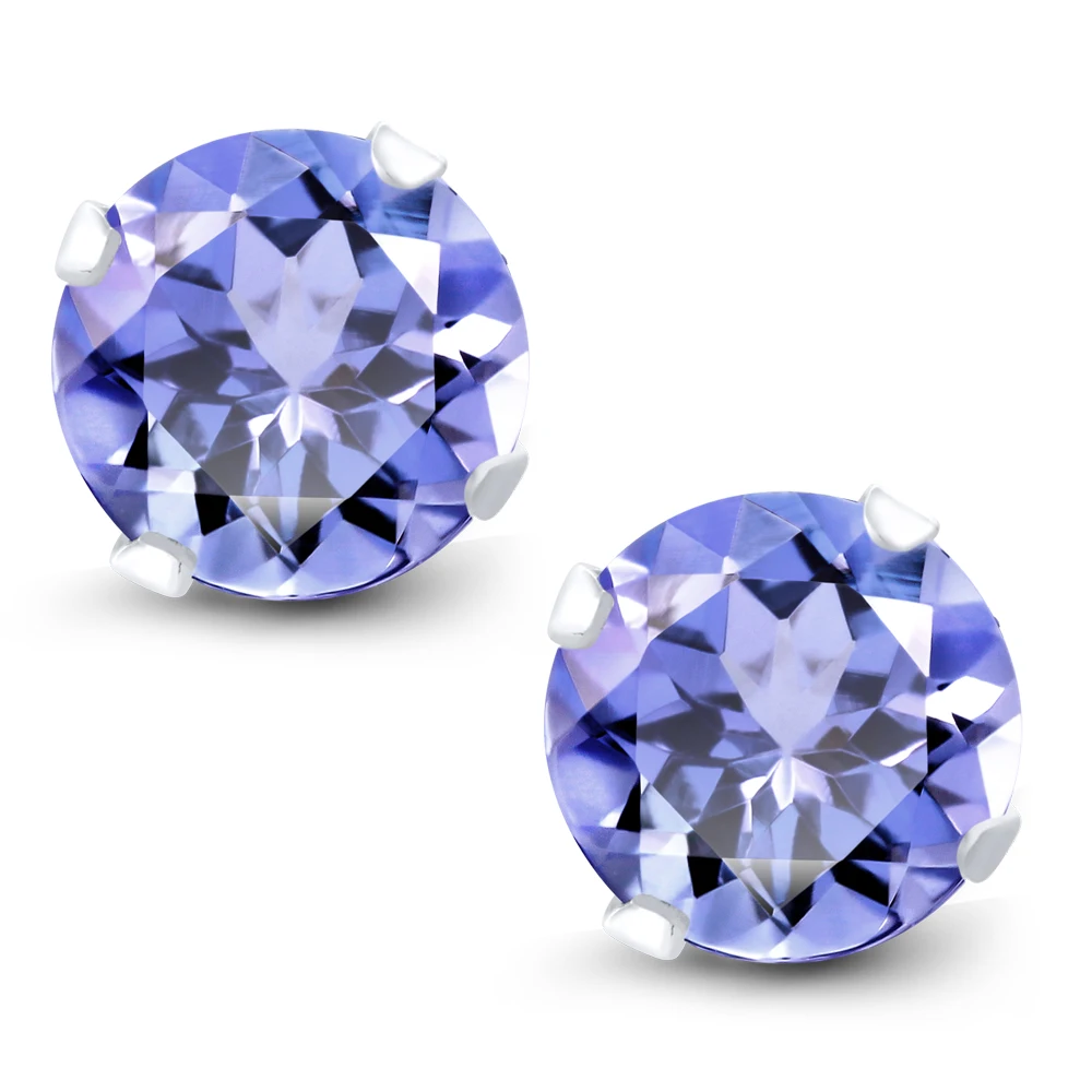 GemStoneKing 1 00 Ct Круглый вырез натуральный Танзанит однотонные серьги гвоздики 14 K
