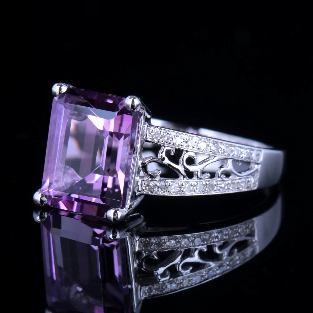 3.24ct Genuine Amethyst Engagement Diamonds Jewelry Ring Sterling