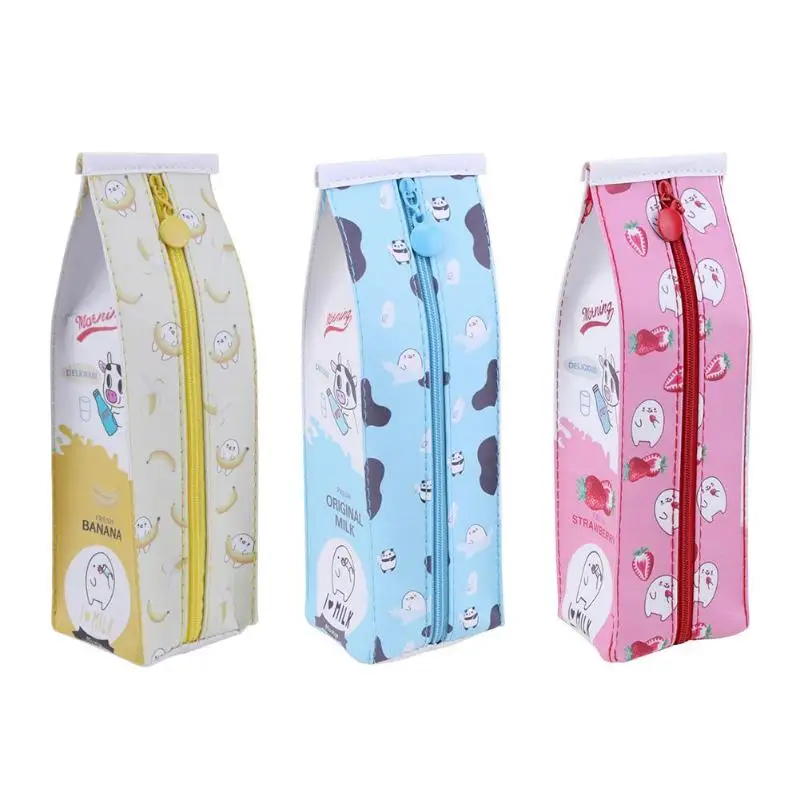 

Kawaii Cartoon Milk Design Pencil Bag PU Leather Waterproof Pen Holder Organizer Case Storage School Office Stationery Bags