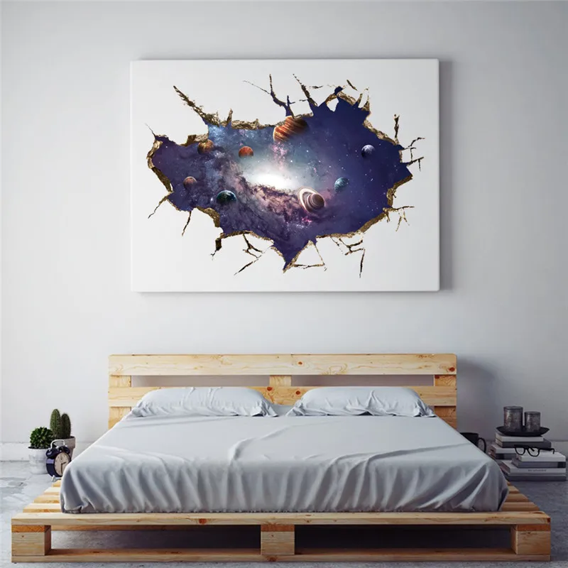 Blue Universe Outer Space Planets 3d Wall Stickers Cosmic Hole Wall Decals For Kids Room Baby Bedroom Ceiling Floor Decoration Wall Stickers Aliexpress