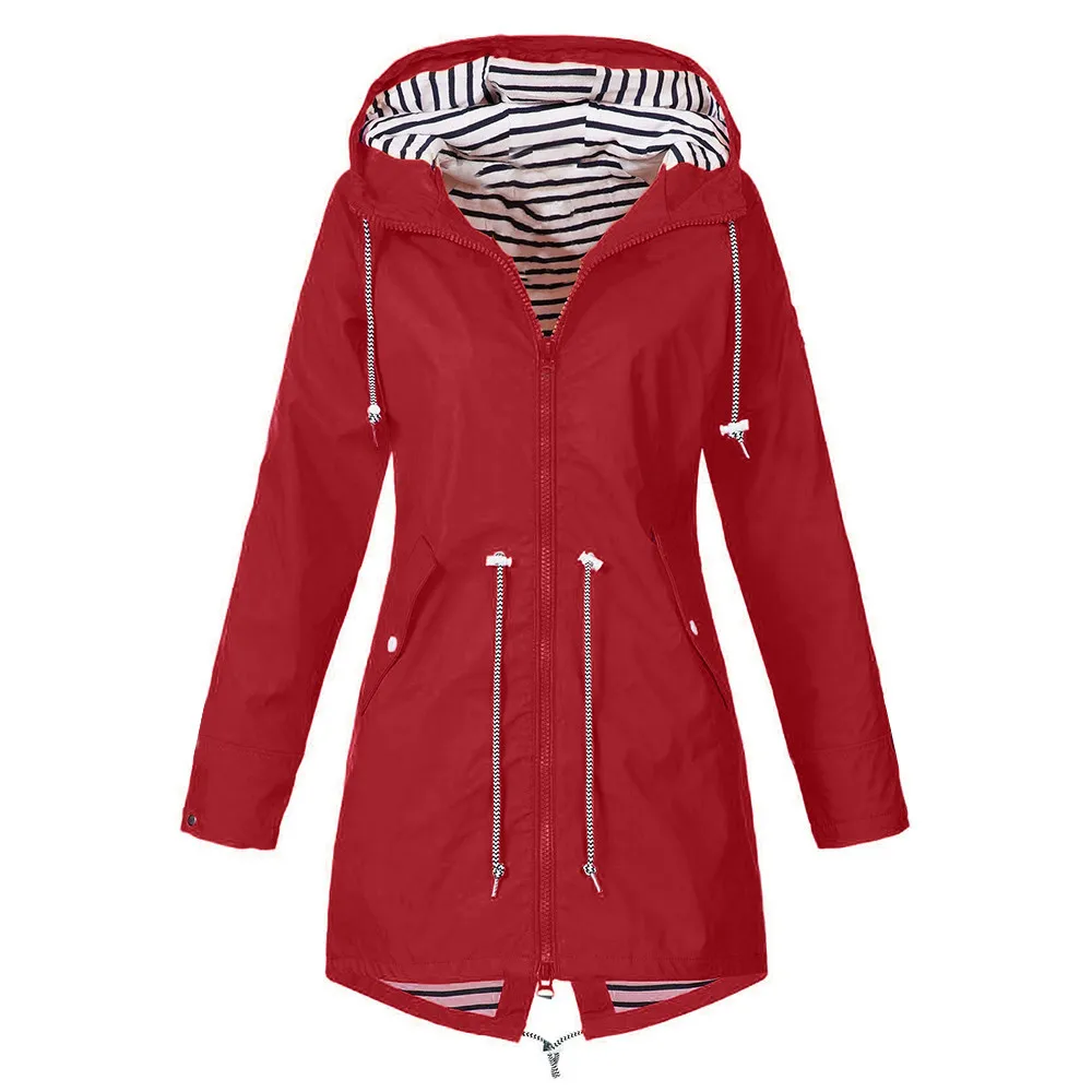 Women's Solid Rain Jacket Outdoor Jackets Waterproof Hooded Raincoat Windproof free shipping 3.25