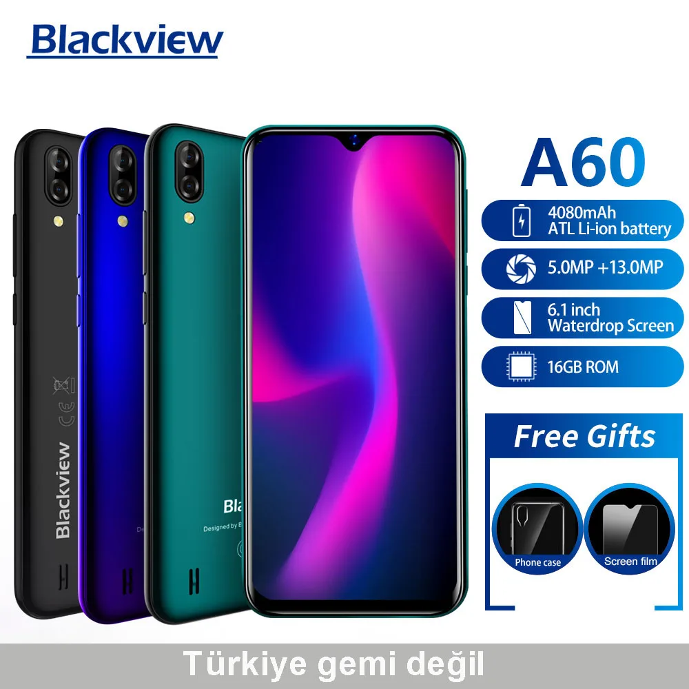 Blackview A60 смартфон 4080 мАч 1 Гб + 16 четырехъядерный Android 8 6 дюйма 19 2: 9 экран 13 0 МП