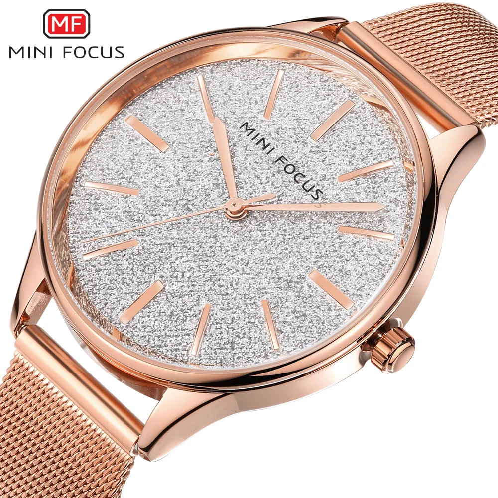 

womens fashion wristwatches quartz stainless steel Mesh belt ladieswatches waterproof rose gold black MINI FOCUS brand clocks