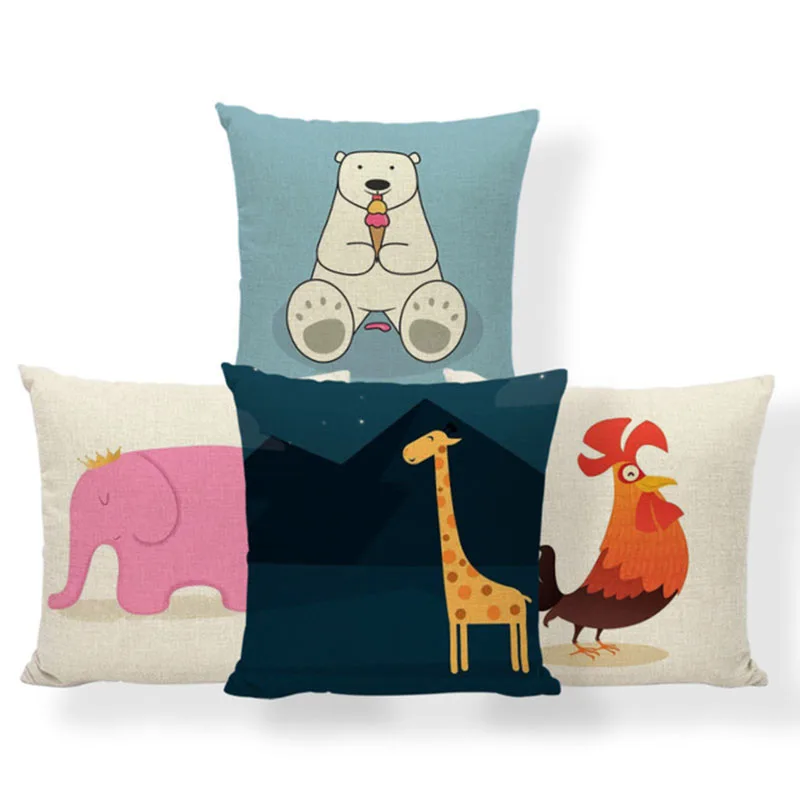 

Giraffe Cat Elephant Cushion Unicorn Pig Bear Fox Pillow Cover Scandinavian Party Home Decoration Pillow With Cover 45*45 Linen