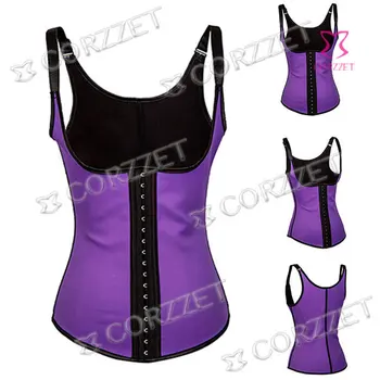 

2010 Latex Waist Slimming Corsets For Sales Women Underbust Purple Corset Tops with Straps Steel Bone Waist Trainer Vest Bustier