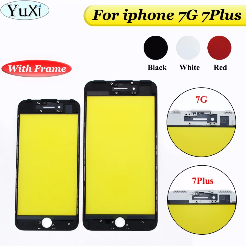 

YuXi Front Outer Glass with Middle Frame Bezel for iPhone 7&7 plus Screen Replacement repair parts for 7G 7P Black Red