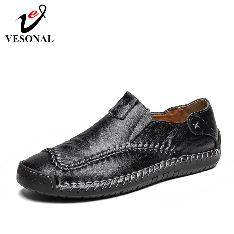 

VESONAL Summer Handmade Vintage Genuine Leather Men Shoes Loafers Slip-On Comfortable Casual Male Moccasins Boat Driver Driving