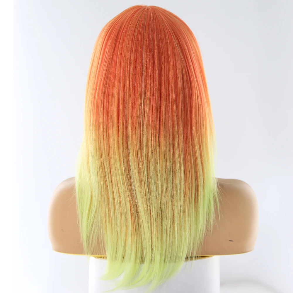 Pelucas de pelo sintético de Cosplay de color rosa azul con flequillo X-TRESS de longitud media peluca recta de 18 pulgadas para mujer