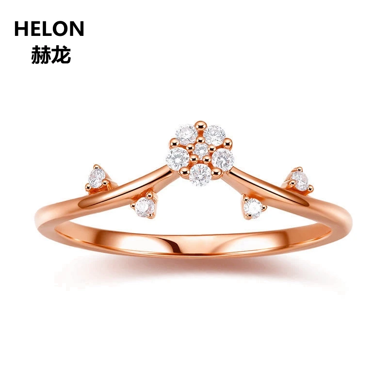 

Solid 14k Rose Gold Cluster Natural Diamonds Ring Engagement Wedding Women Ring Flower Fine Jewelry Unique