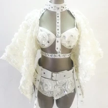 Новинка, стильный модный женский костюм с белыми розами, ds lead dancer, сексуальный костюм для ночного клуба, трико, одежда для сцены, боди