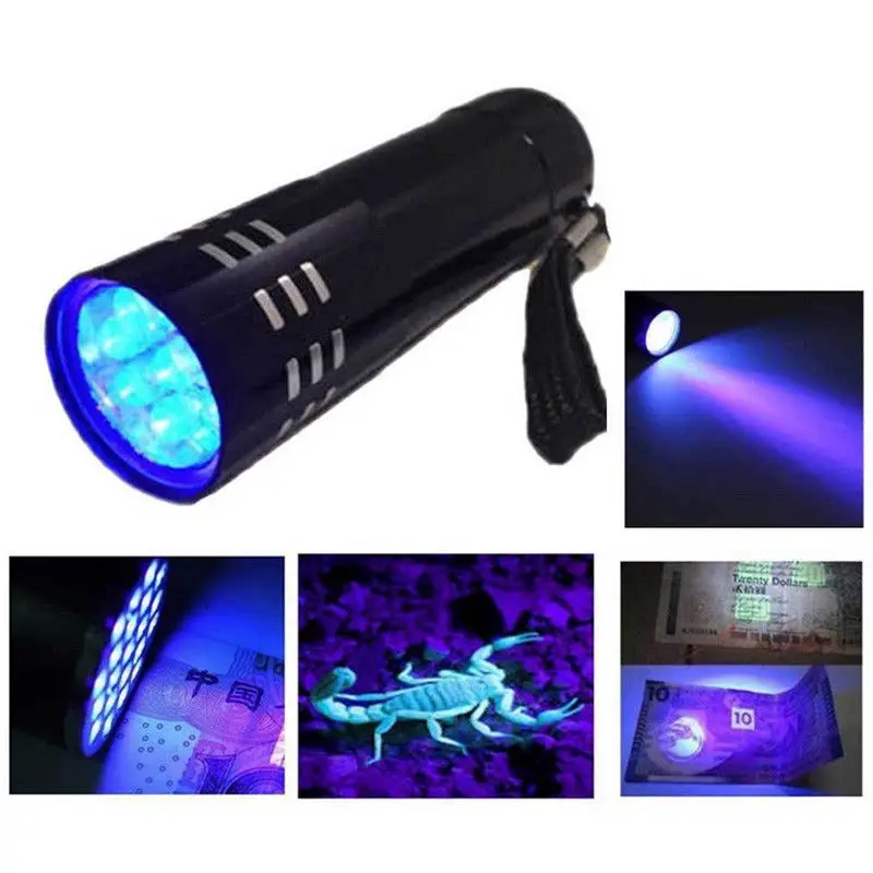 UV светильник фонарь лампа супер мини Алюминий UV светильник фонарь 9 светодиодный вспышка светильник черного ультрафиолетового светильник светодиодный светильник с подсветкой флэш-светильник
