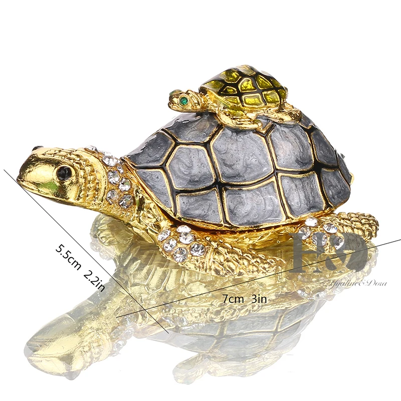 H& D черепаха инкрустированная Ювелирная шкатулка со сверкающими кристаллами, навесная коробка для безделушек ручная роспись фигурка коллекционное кольцо держатель