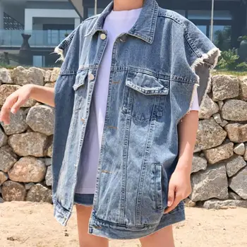 

denim vest holes Waistcoat for women sleeveless
