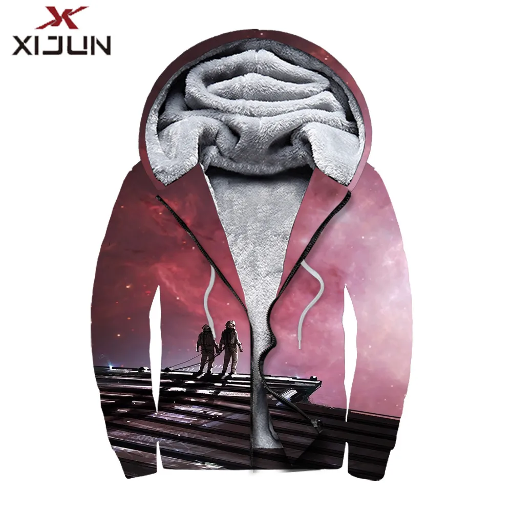 Xijun US SIZE Space 3D Hoodies Sweatshirts Men Winter Double Fleece Hoody Coat Men's Zipper Jackets harajuku Tracksuits Men
