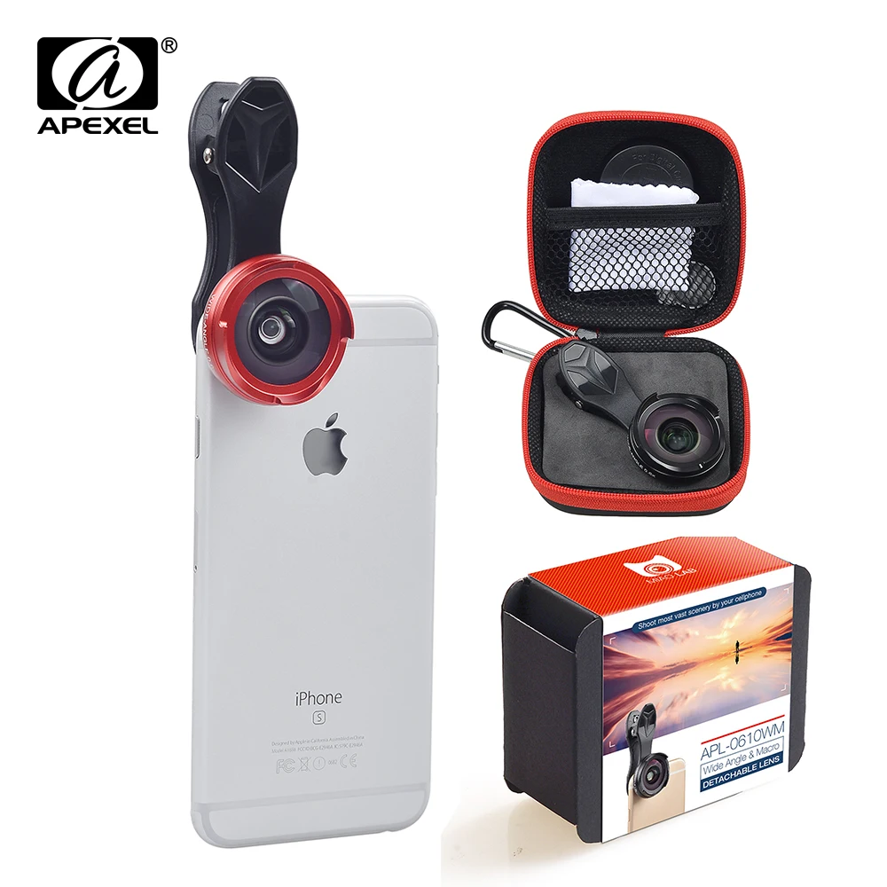 APEXEL Pro Optic phone lens 4 k HD 0.6x широкоугольный + 10x Макро объектив камеры комплект для iPhone 5S