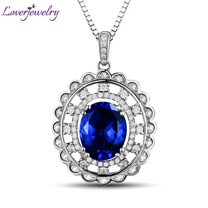 

Loverjewelry Pendant For Women Stunning 4.20ct Oval 9x11mm Blue Tanzanite Pendant With Diamonds 14K White Gold Gemstone Jewelry