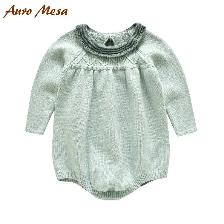 

New 2016 Spring Summer Newborn Knitted Bodysuit Lovely Full Baby Girl One-piece Clothing