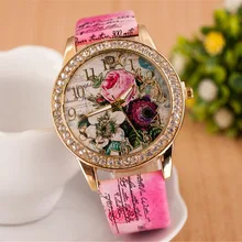2015 Fahion Crystal Ladies Watches Flower Beauty Quartz Women Watches Casual Leather Dress Wristwatches relogio feminino