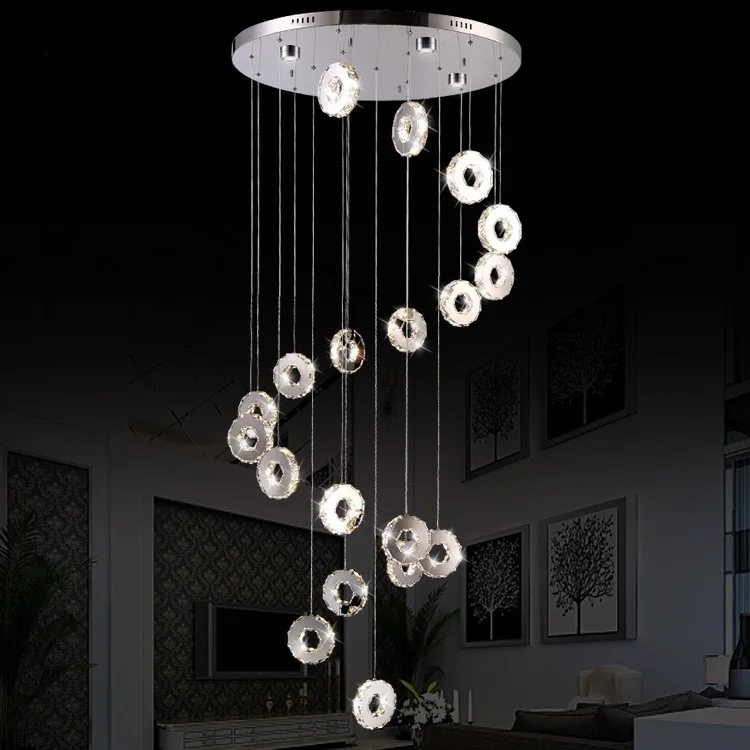 Stairs lights lamp modern simple double staircase lamp long led living room atmospheric rotating pendant light ZH